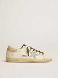 Golden Goose Super-Star Donna con Stella in Glitter Grigi e Talloncino in Pelle Color Nude
