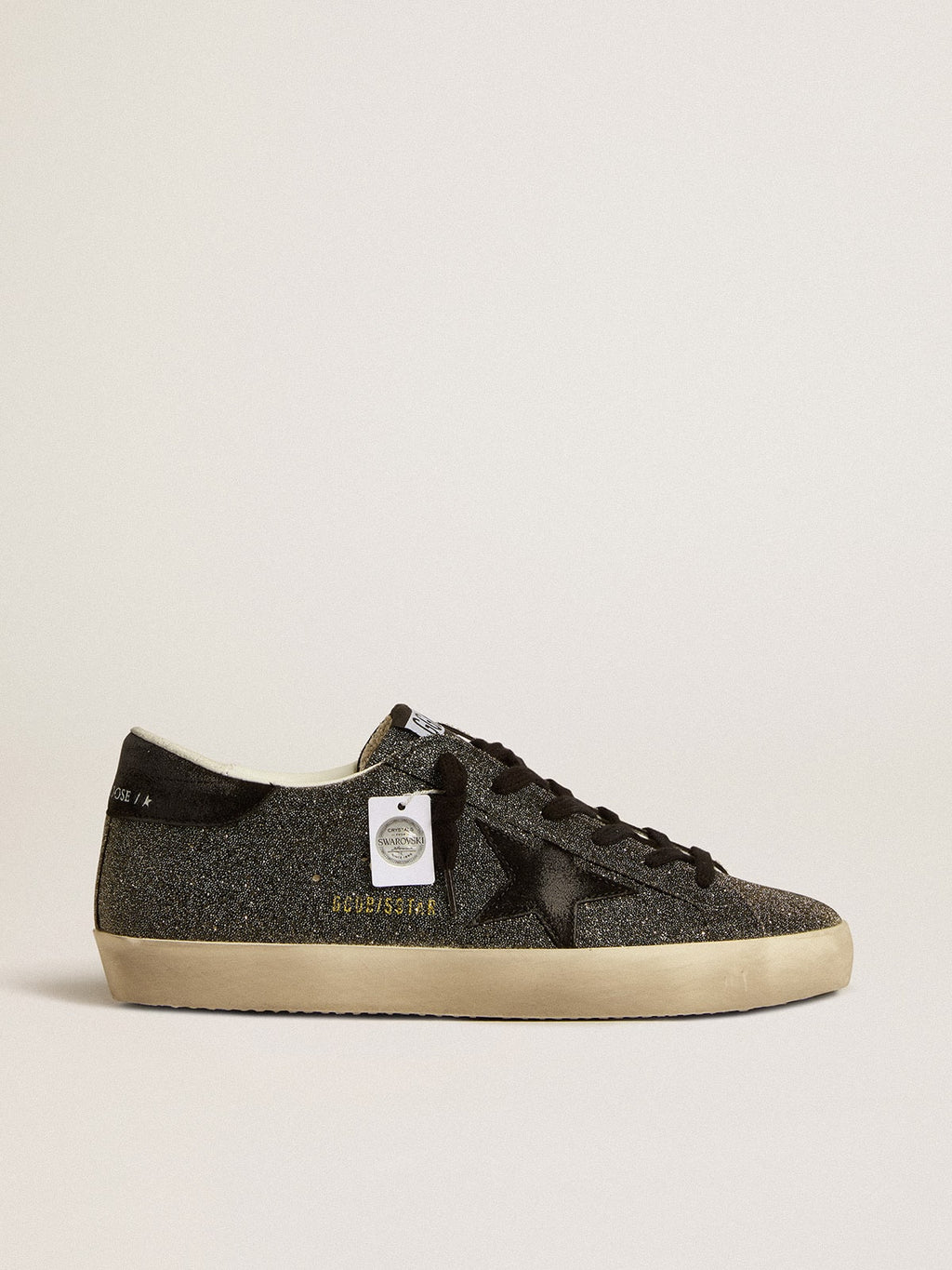 Golden Goose Super-Star Donna in Cristalli Swarovski Neri con Stella in Suede Nero
