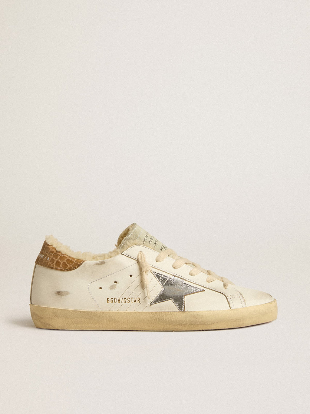 Golden Goose Super-Star con Stella in Pelle Argento e Talloncino in Pelle Stampa Cocco