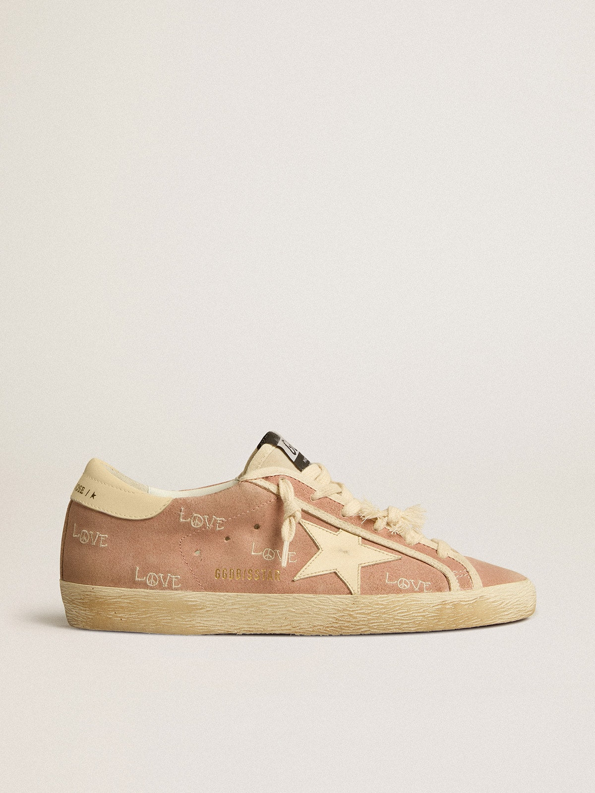 Golden Goose Super-Star Donna in Suede Rosa Polvere con Stella in Pelle Color Crema