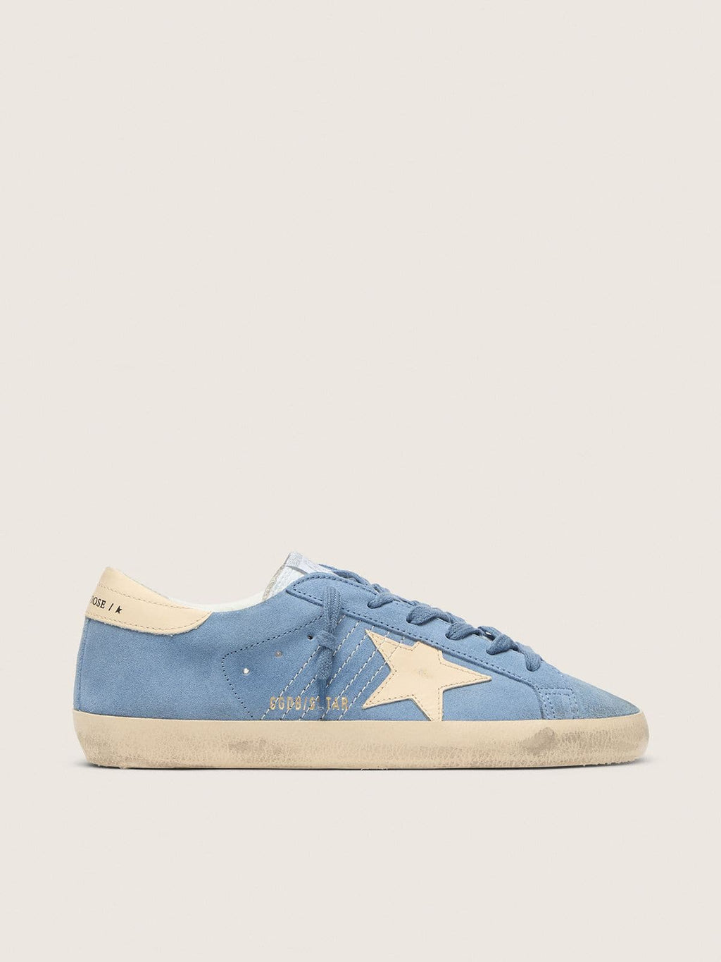 Golden Goose Super-Star in Suede Azzurro con Stella e Talloncino in Pelle Beige