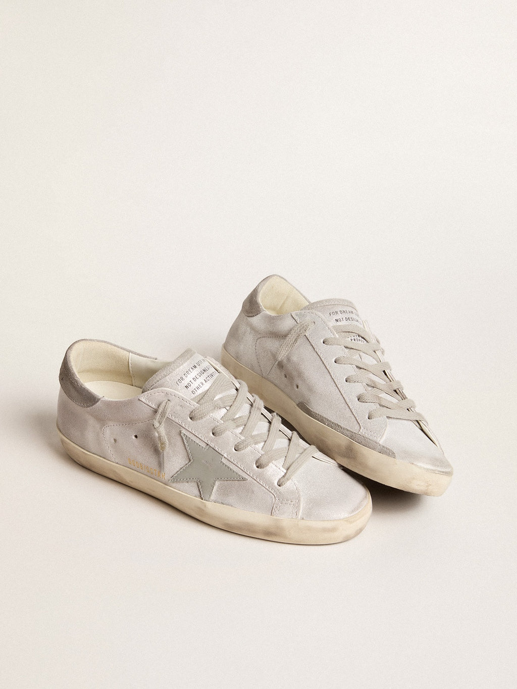 Golden Goose Super-Star in Pelle Effetto Glitter Grigio Bianco con Stella in Pelle