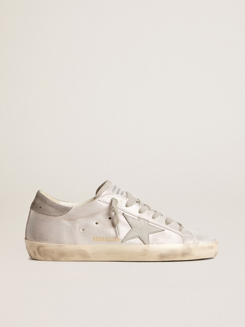 Golden Goose Super-Star in Pelle Effetto Glitter Grigio Bianco con Stella in Pelle