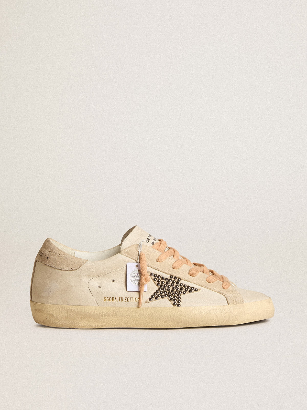 Golden Goose Super-Star Ltd in Pelle con Stella in Suede Beige con Borchie Swarovski