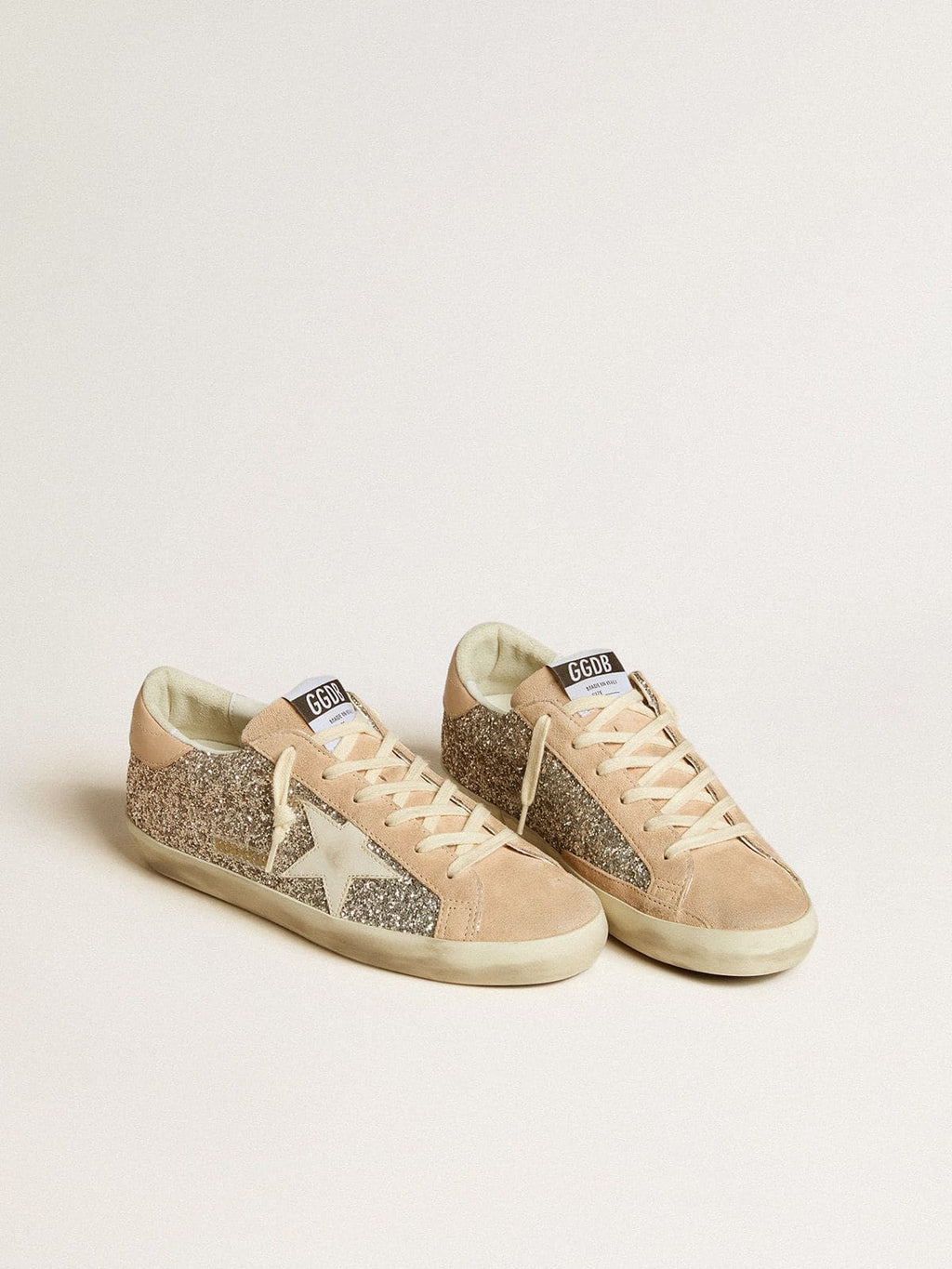 Golden Goose Super-Star Donna in Glitter Argento con Stella e Talloncino in Pelle