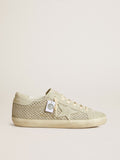 Golden Goose Super-Star Donna con Stella in Suede Grigio e Rete in Cristalli Swarovski