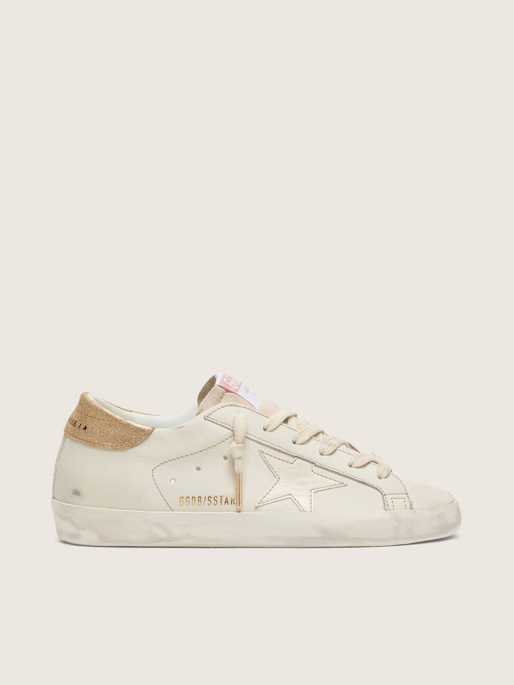 Golden Goose Super-Star Donna in Pelle Color Bianco Vissuto e Stella Ton Sur Ton