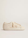 Golden Goose Super-Star in Canvas Color Perla con Stella Effetto Rete Ton Sur Ton