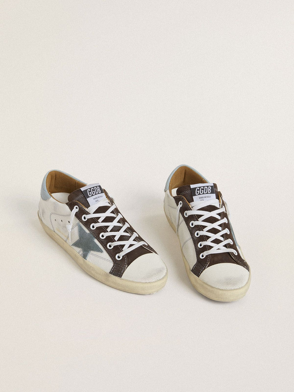 Golden Goose Super-Star Ltd Donna con Stella in Suede Azzurro e Talloncino in Canvas Azzurro