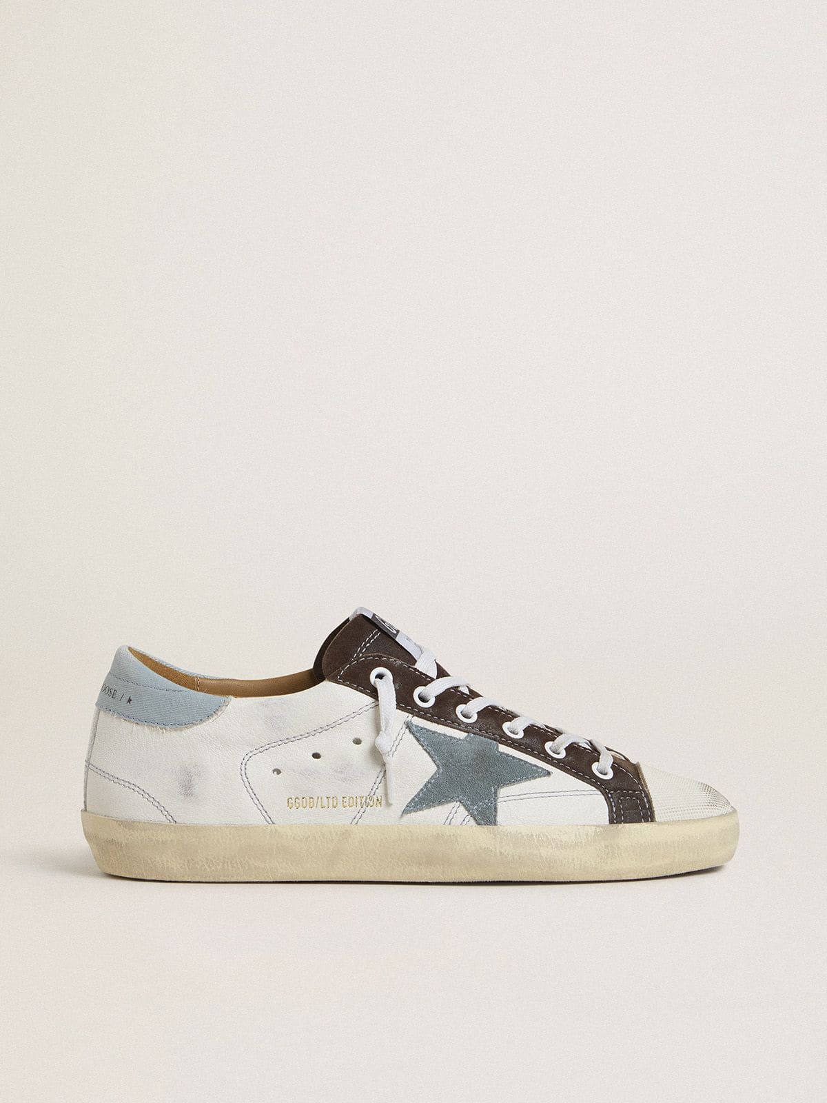 Golden Goose Super-Star Ltd Donna con Stella in Suede Azzurro e Talloncino in Canvas Azzurro