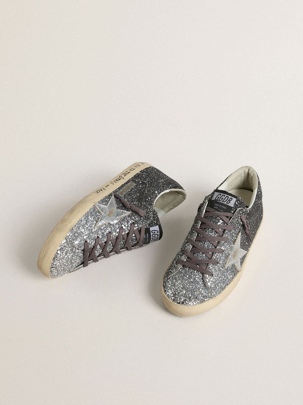 Golden Goose Super-Star Donna con Tomaia in Glitter e Stella in Pelle Laminata Argento