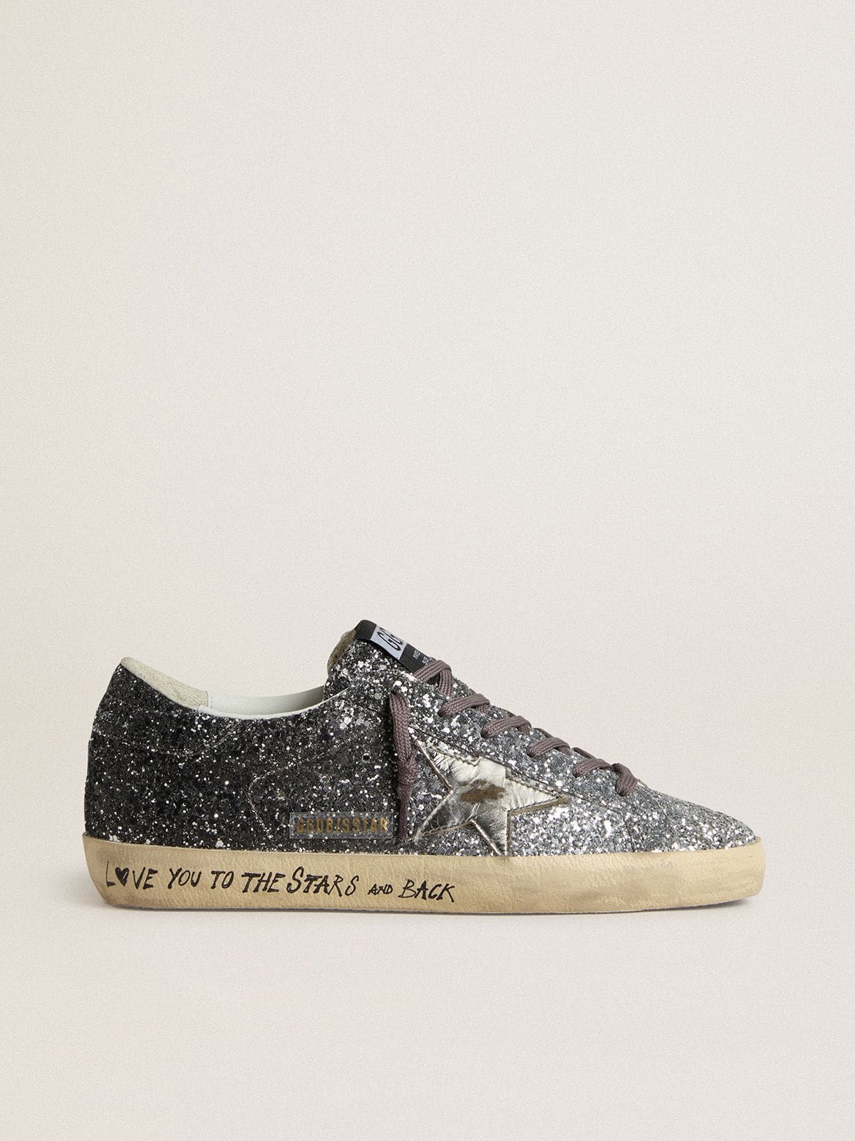 Golden Goose Super-Star Donna con Tomaia in Glitter e Stella in Pelle Laminata Argento