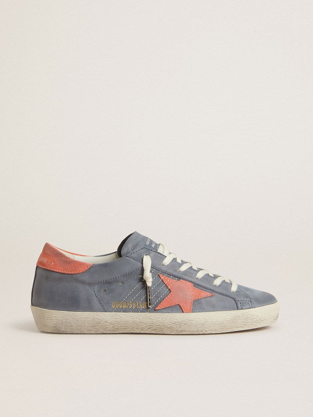 Golden Goose Super-Star Donna in Nabuk Azzurro con Stella e Talloncino in Suede Rosa