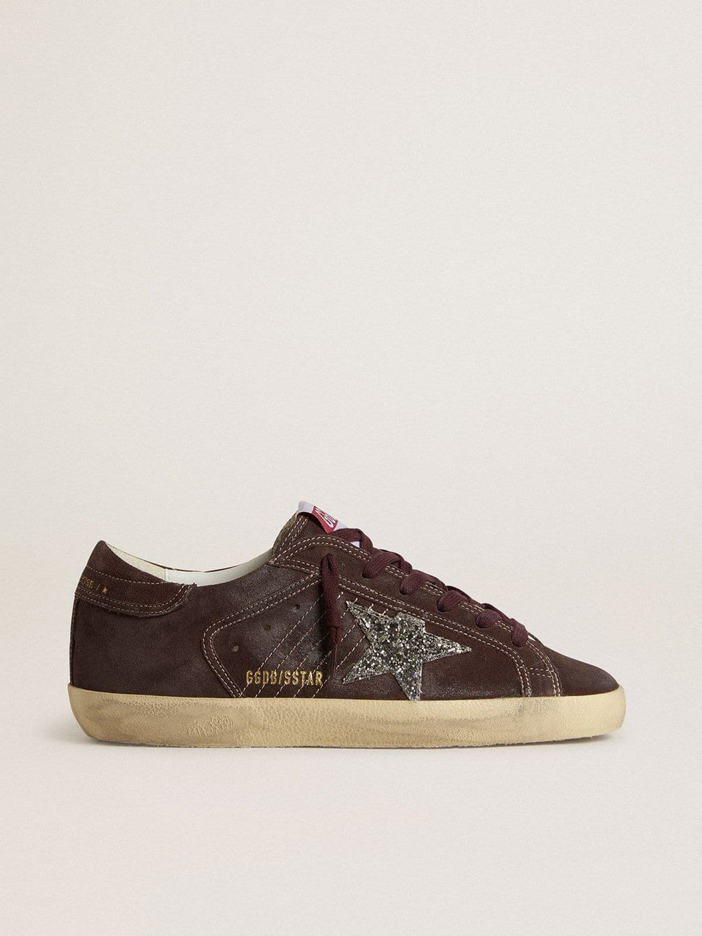 Golden Goose Super-Star Donna in Suede Color Marrone e Stella in Glitter Color Argento
