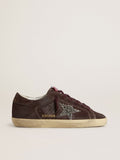Golden Goose Super-Star Donna in Suede Color Marrone e Stella in Glitter Color Argento