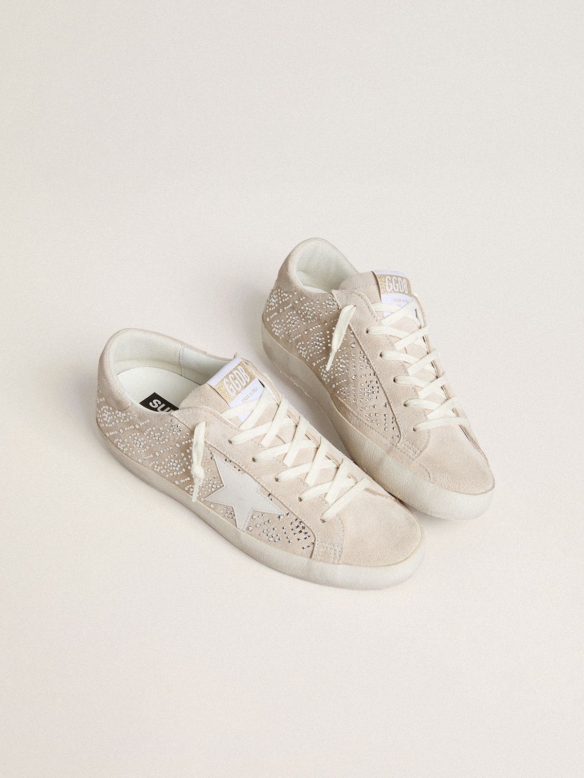 Golden Goose Super-Star Ltd Donna in Suede con Cristalli Swarovski e Stella in Pelle Color Ghiaccio