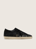 Golden Goose Super-Star Donna Ltd in Pelle Coccodrillo Nera con Stella e Talloncino in Suede Nero