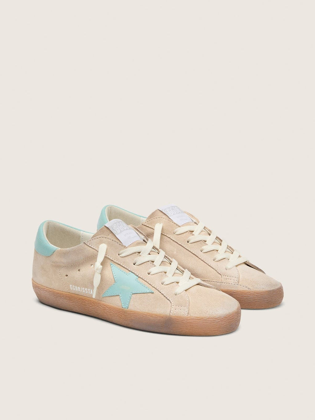 Golden Goose Super-Star Donna in Suede Beige con Stella Verde Acqua