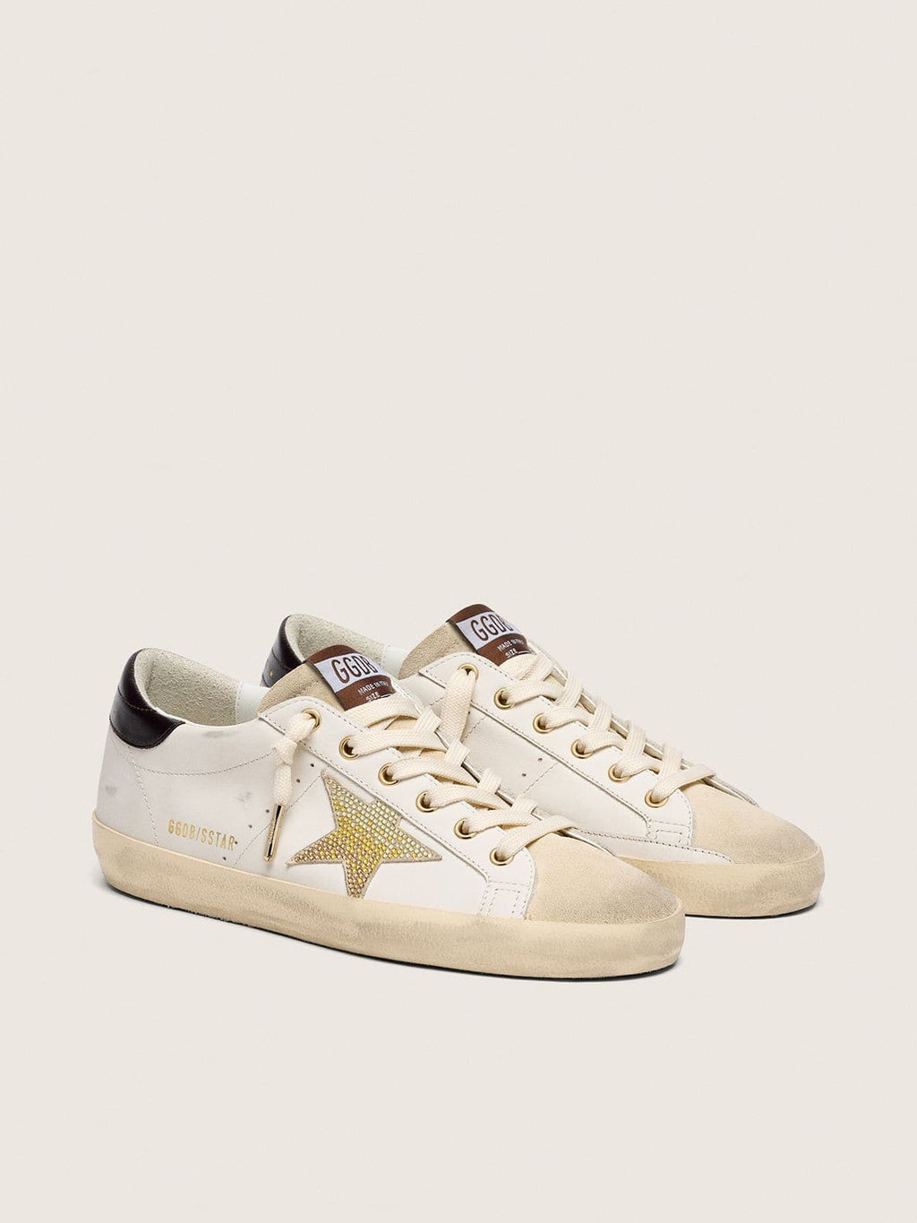 Golden Goose Super-Star Donna in Pelle Bianca con Stella Swarovski Oro