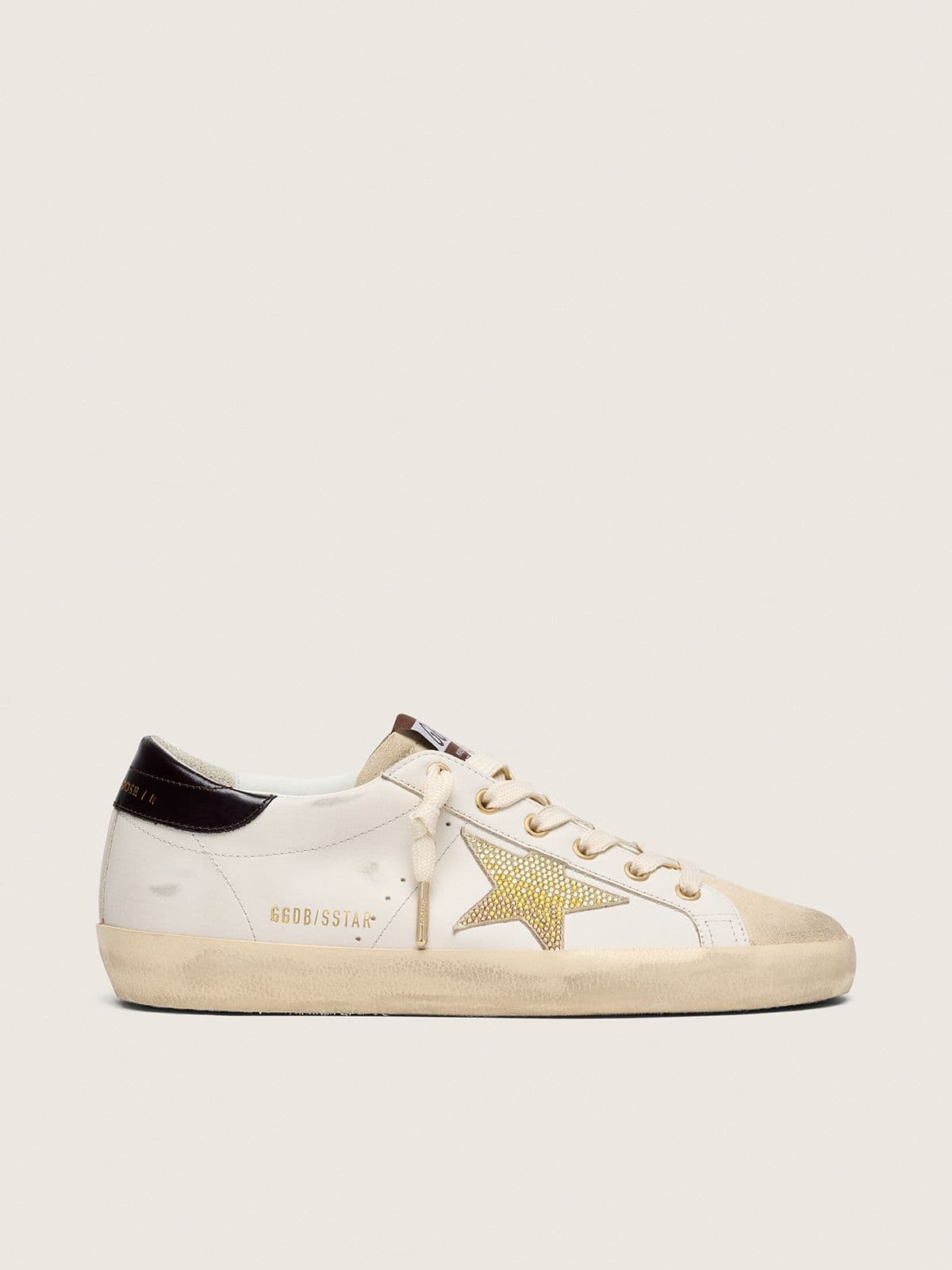 Golden Goose Super-Star Donna in Pelle Bianca con Stella Swarovski Oro