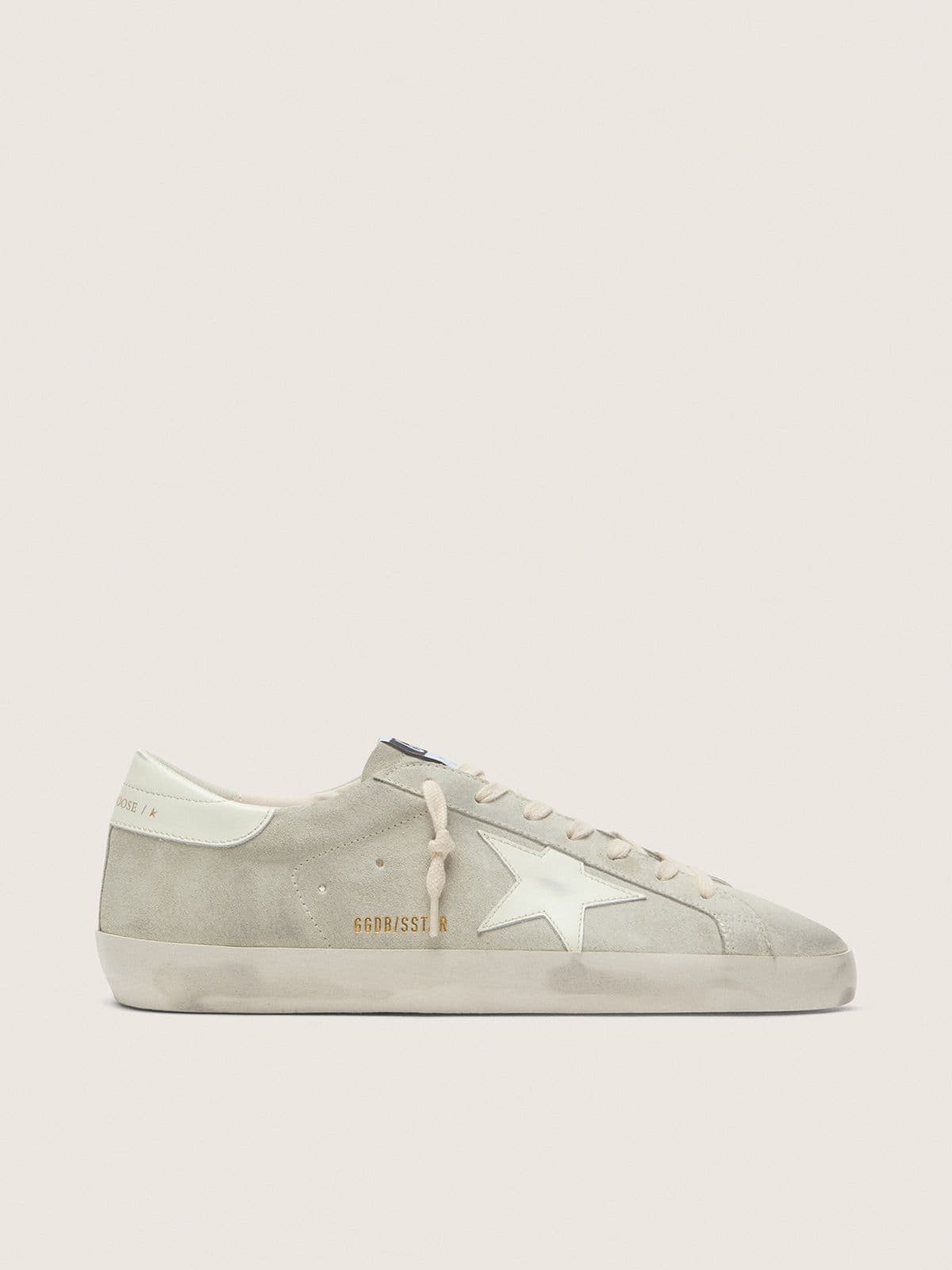 NUOVO ARRIVO - Golden Goose Super-Star Donna in suede grigio chiaro con stella in pelle bianca