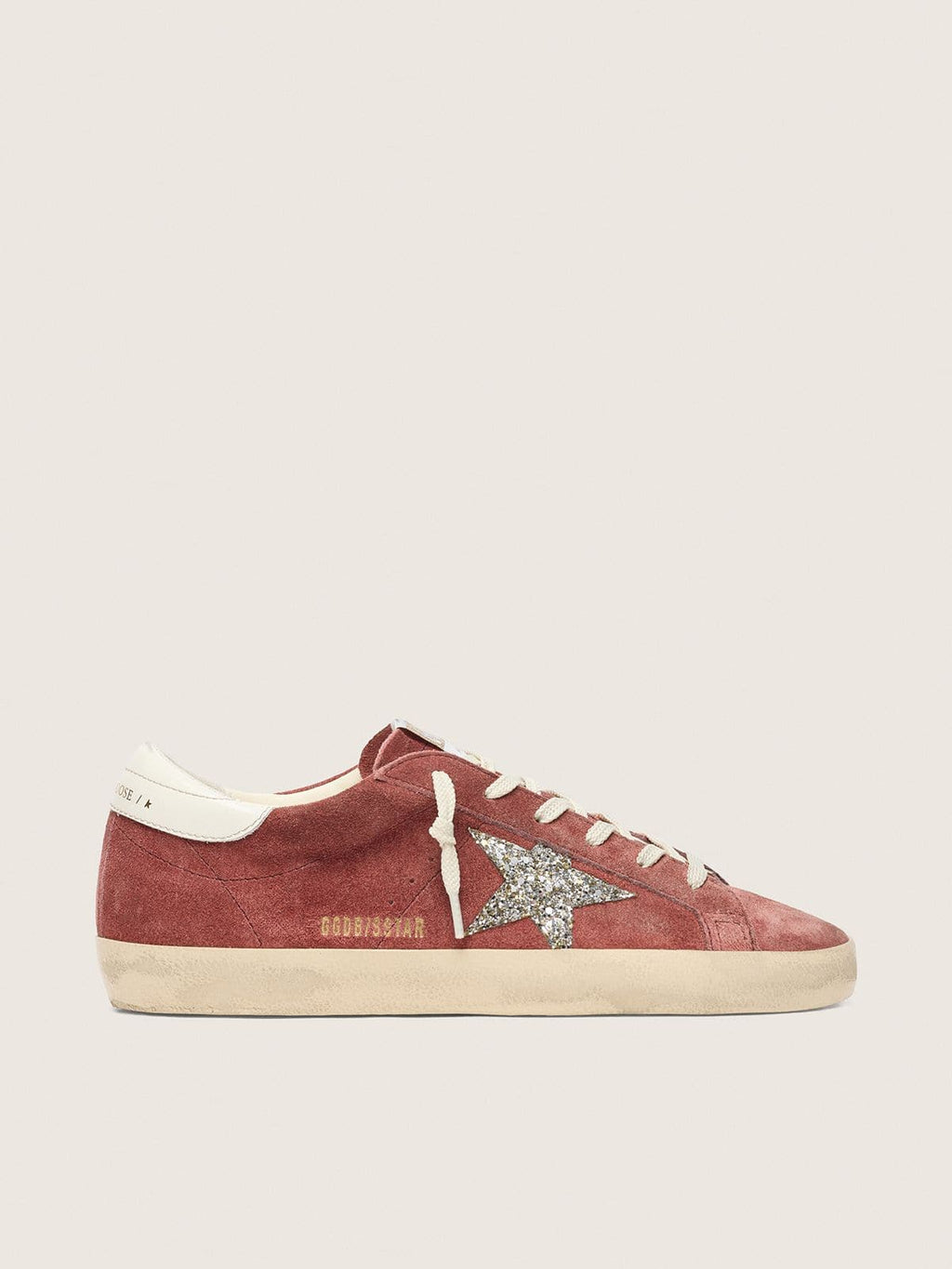 Golden Goose Super-Star Donna in Suede Rosso Ruggine con Stella Glitter Argento