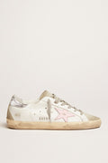 Golden Goose Super-Star Donna in Pelle con Stella Rosa e Talloncino Laminato Argento