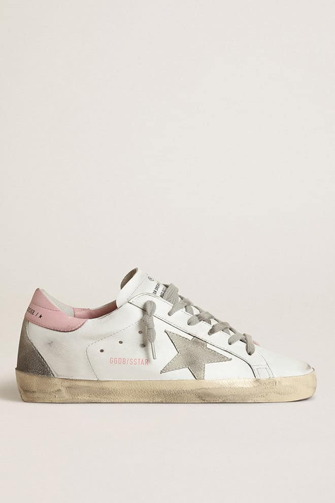 Golden Goose Super-Star Donna con Stella in Suede Grigio e Talloncino in Pelle Rosa