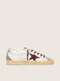 Golden Goose Super-Star con Stella in Glitter Bordeaux e Talloncino Argento