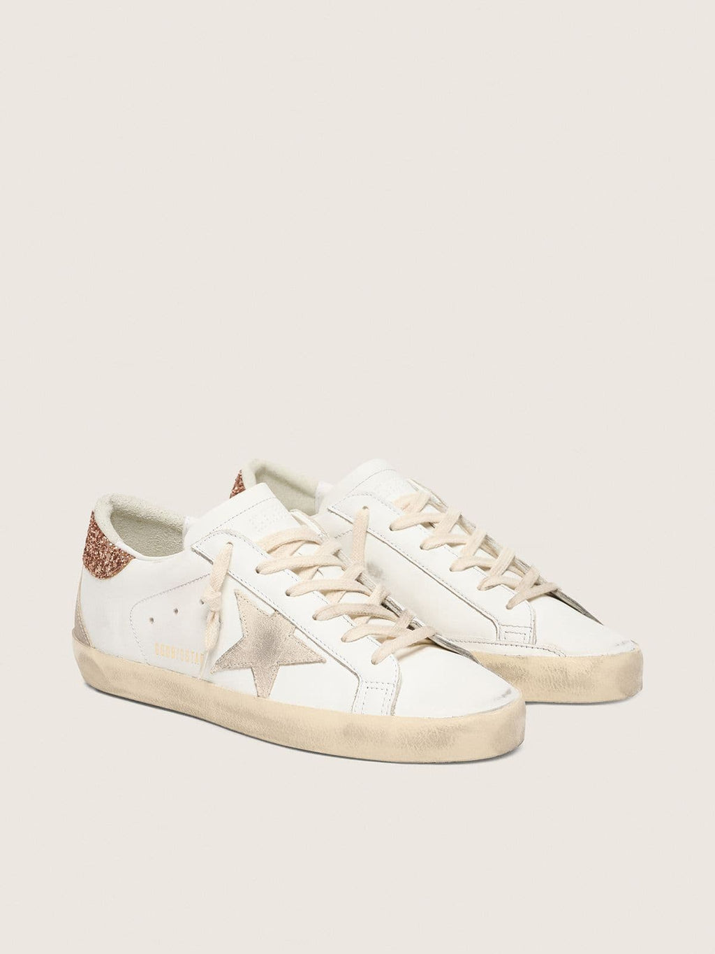 Golden Goose Super-Star Donna con Stella in Suede e Talloncino in Glitter Rosa Pesca