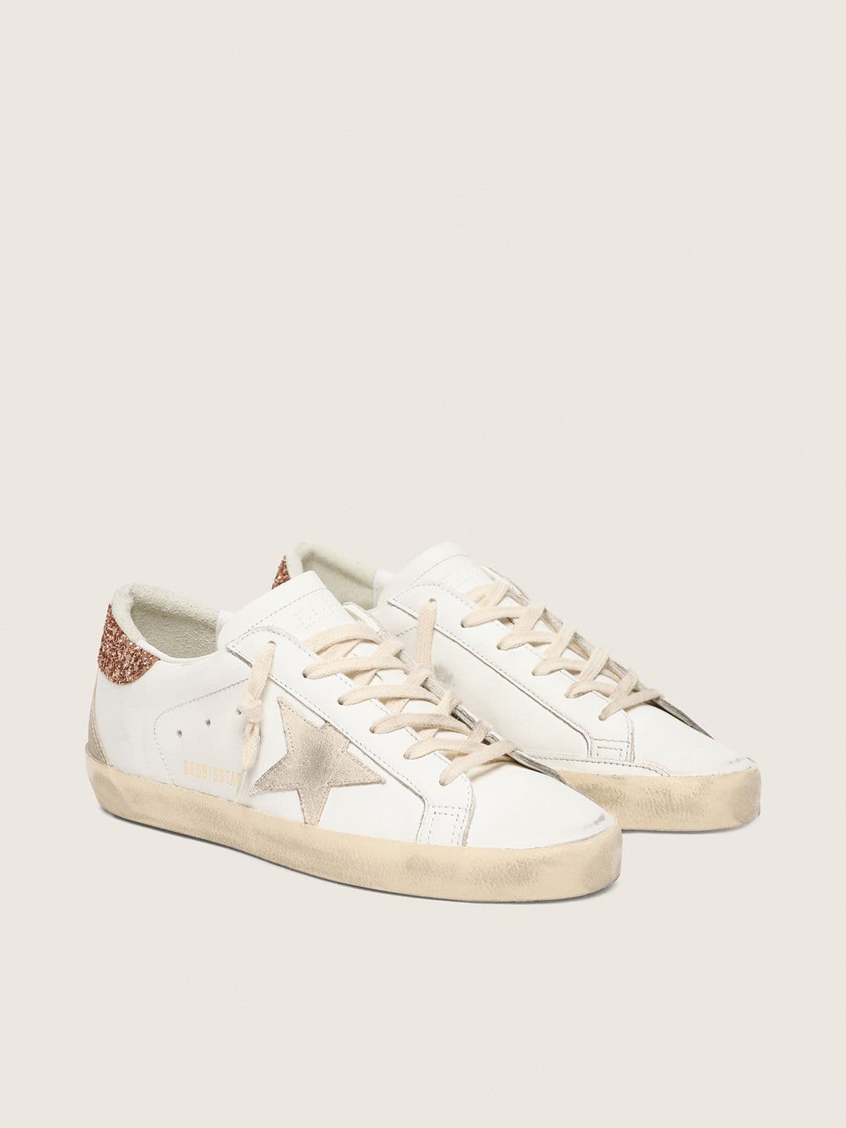 Golden Goose Super-Star Donna con Stella in Suede e Talloncino in Glitter Rosa Pesca