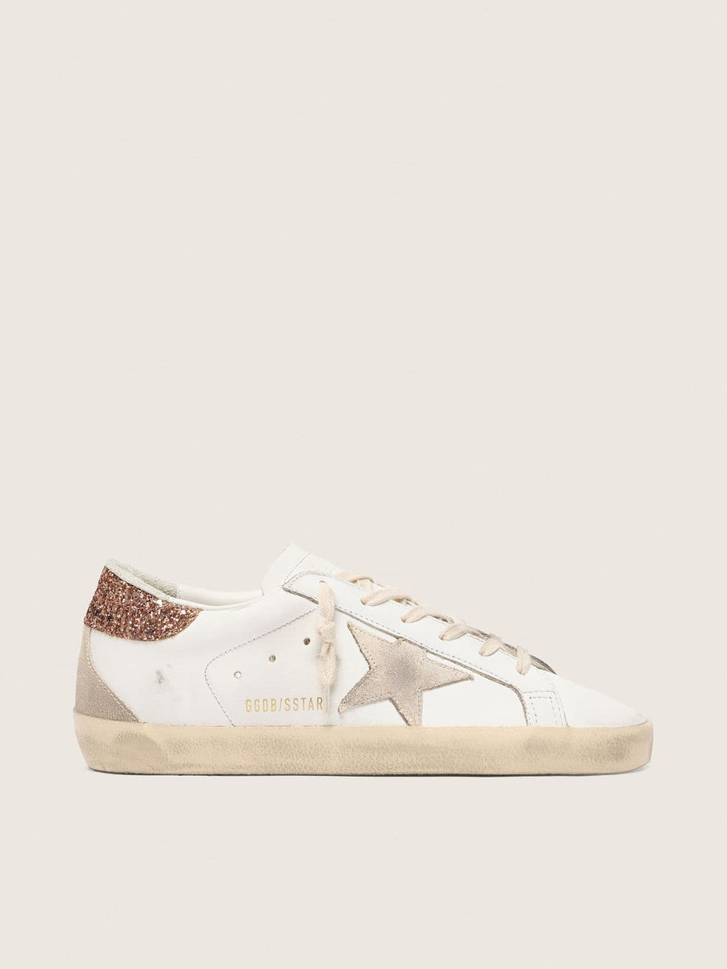 Golden Goose Super-Star Donna con Stella in Suede e Talloncino in Glitter Rosa Pesca