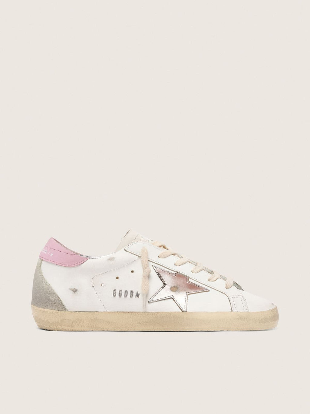 Golden Goose Super-Star Donna con Stella in Pelle Argento e Talloncino Rosa