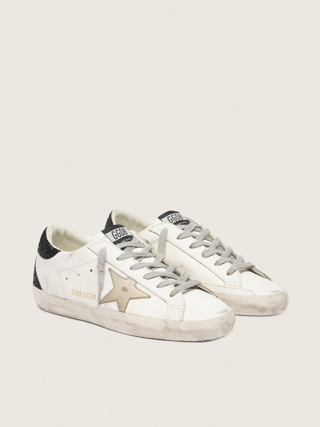 Golden Goose Super-Star Donna con Stella Oro e Talloncino in Glitter Nero