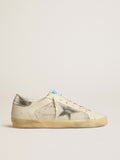 Golden Goose Super-Star in Pelle e Suede Bianchi con Stella in Pelle Argento e Oro