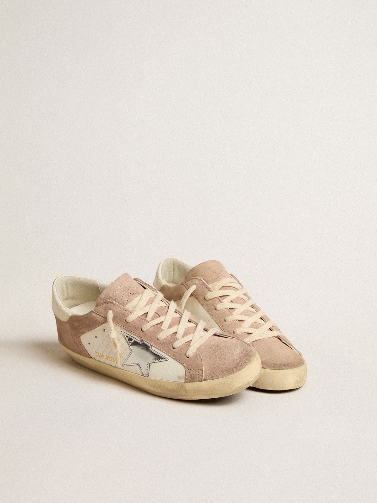 Golden Goose Super-Star Donna in Suede Rosa con Stella in Pelle Laminata Argento