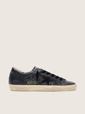Golden Goose Super-Star Donna in Glitter Neri con Stella in Suede Nero e Inserti in Pelle