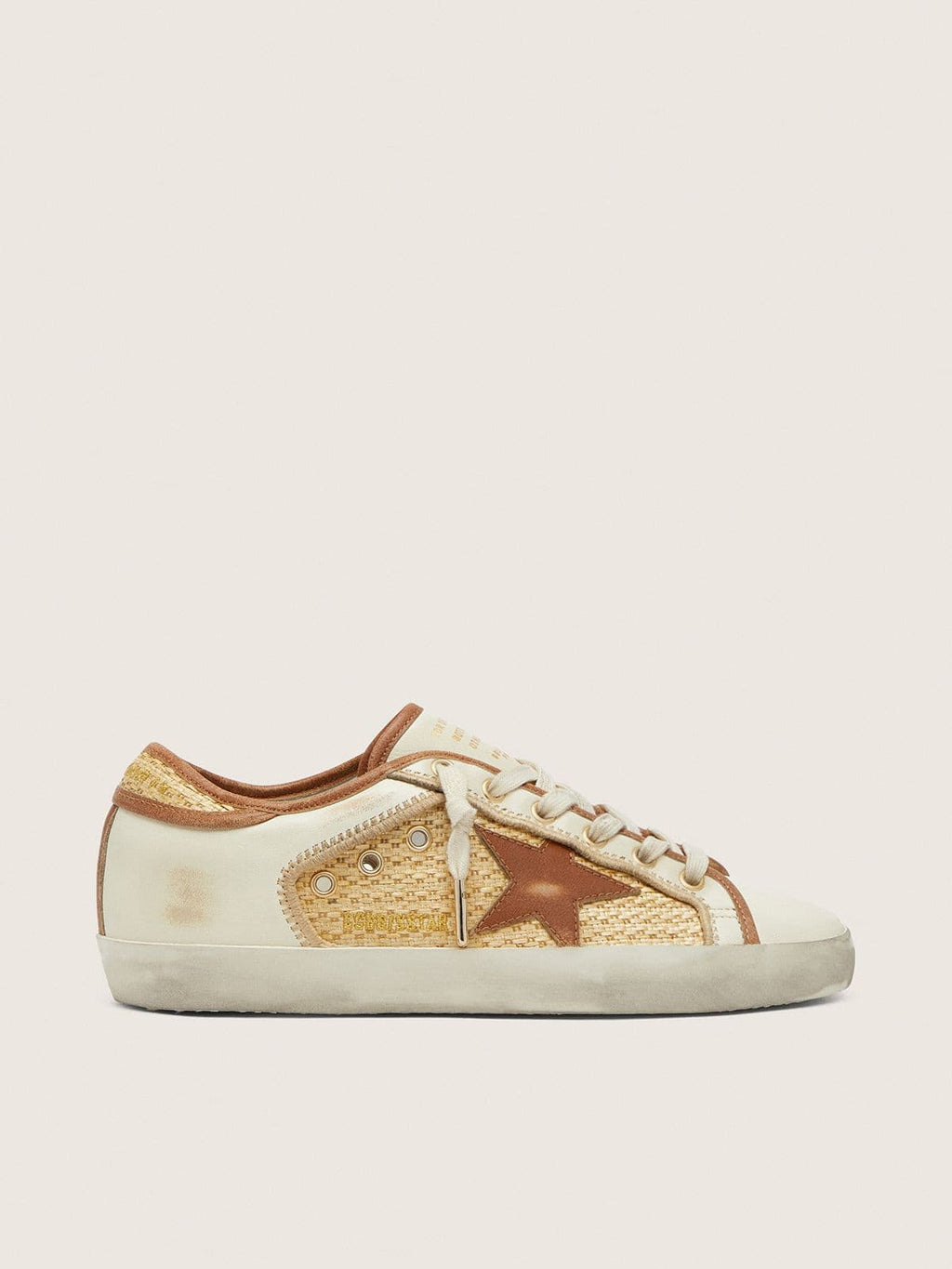 Golden Goose Super-Star Donna in Pelle Bianca e Rafia con Stella e Inserti Color Mattone