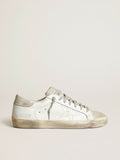 Golden Goose Super-Star Donna in Pelle Bianca con Stella Traforata e Talloncino in Nabuk Beige