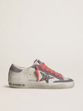 Golden Goose Super-Star Donna con Stella in Glitter Argento e Talloncino in Suede Lilla