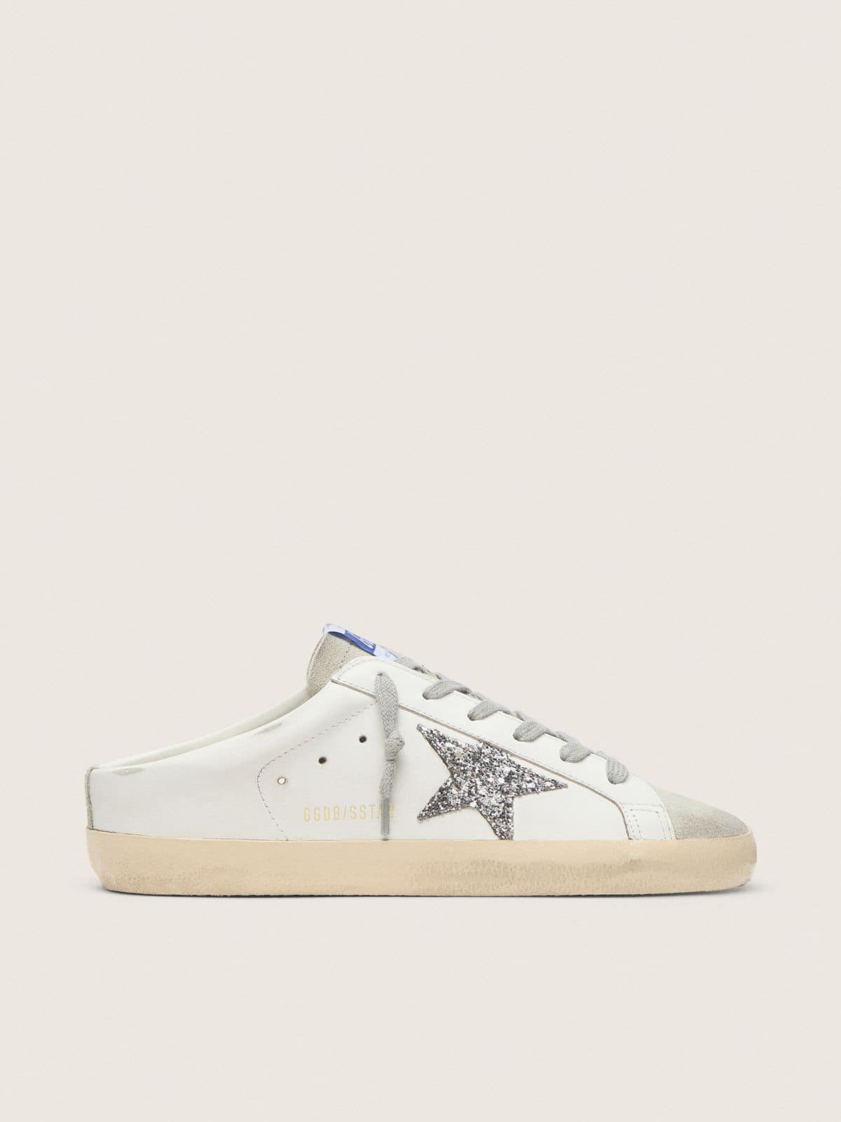 Golden Goose Super-Star Sabot con Stella in Glitter Platino e Linguetta in Suede
