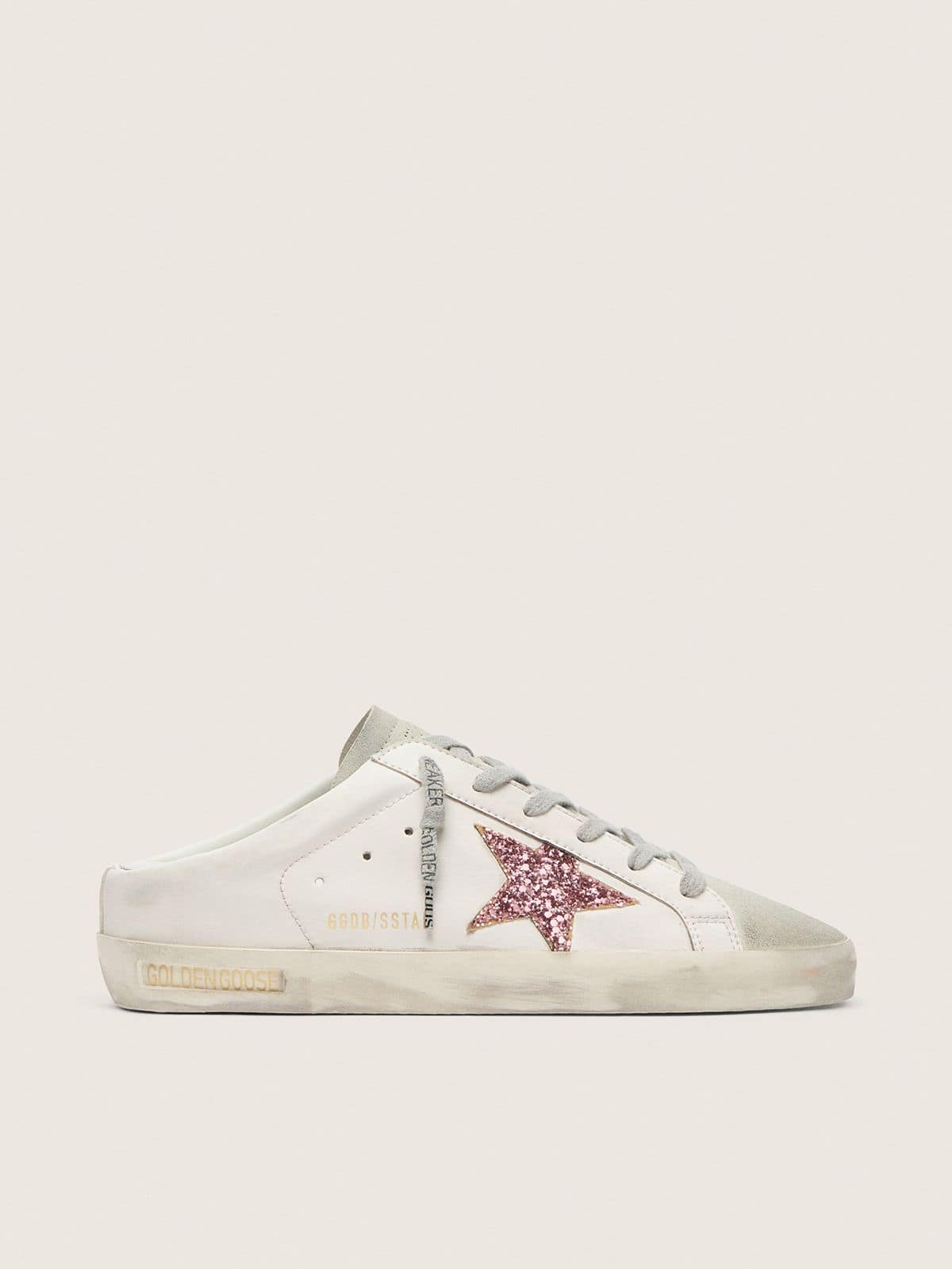 Golden Goose Super-Star Sabot Bio Based con Stella in Glitter Rosa e Punta in Suede