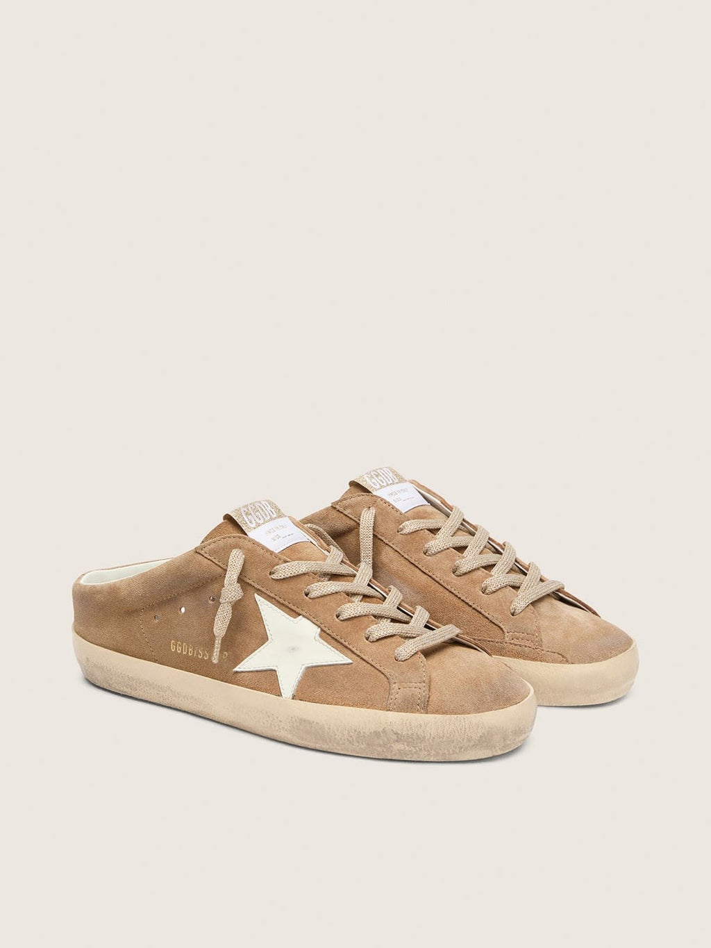 Golden Goose Super-Star Sabot Donna in Suede Tabacco con Stella in Pelle Bianca