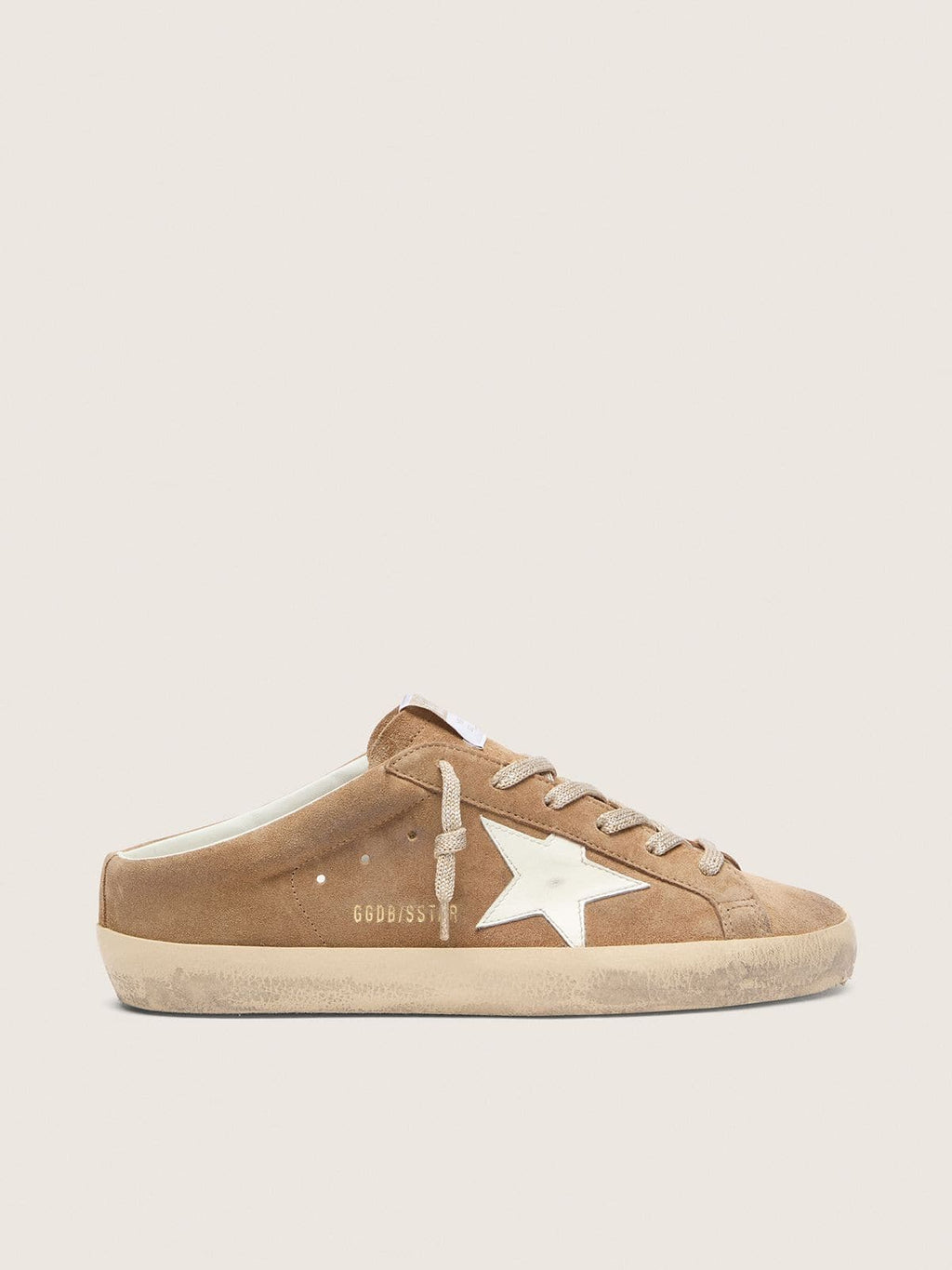 Golden Goose Super-Star Sabot Donna in Suede Tabacco con Stella in Pelle Bianca
