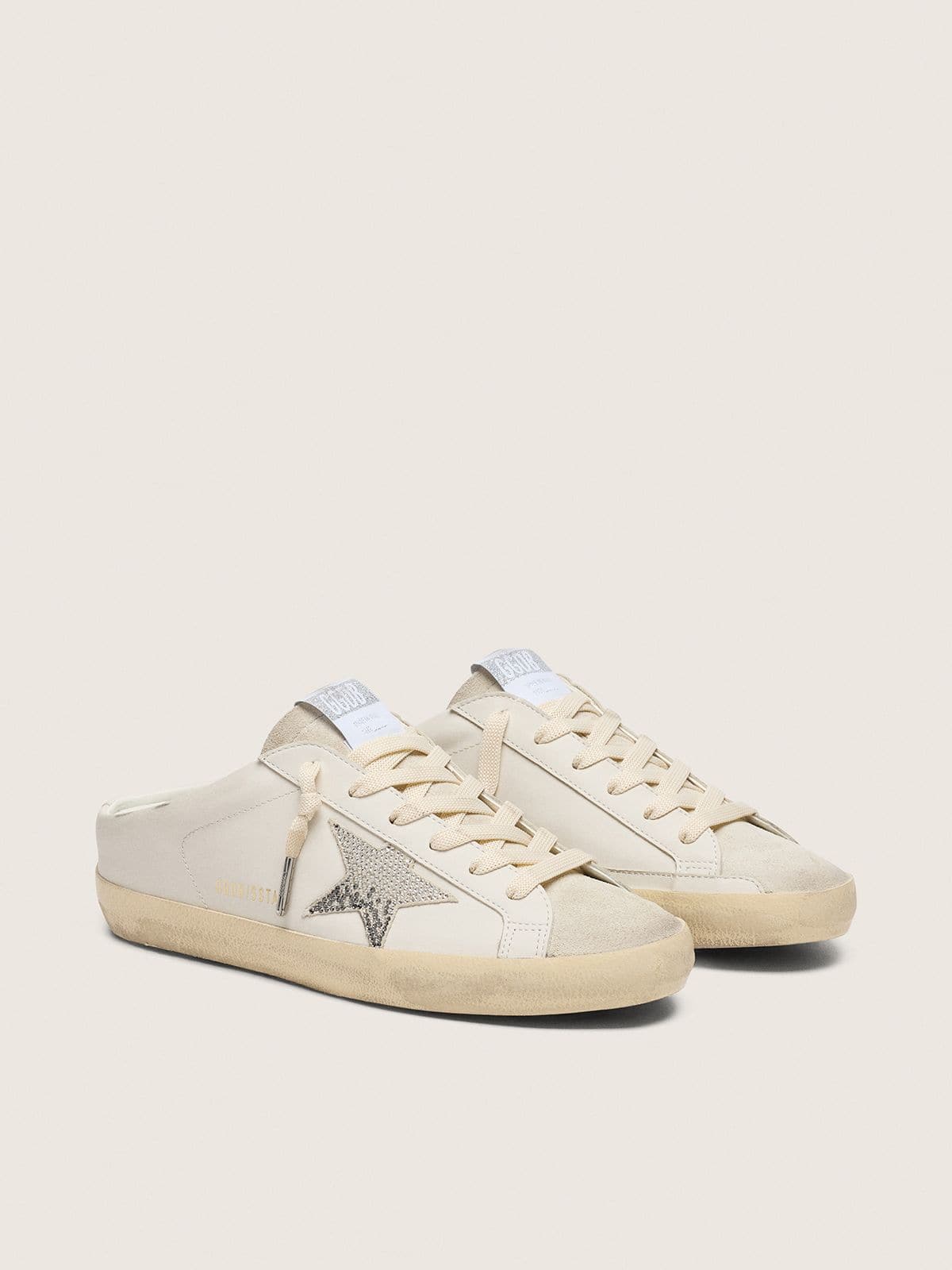 Golden Goose Super-Star Sabot Donna in Pelle Bianca con Stella Swarovski