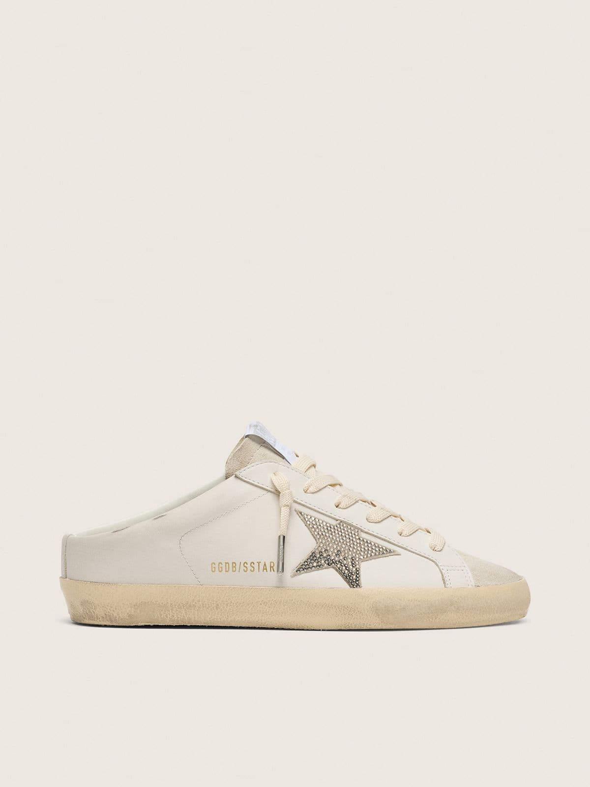 Golden Goose Super-Star Sabot Donna in Pelle Bianca con Stella Swarovski