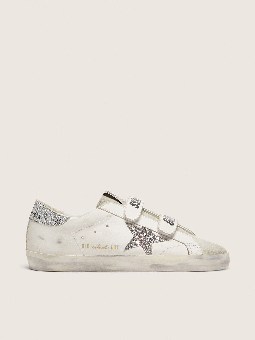 Golden Goose Old School Donna con Stella in Glitter Argento con Linguetta in Suede Ghiaccio