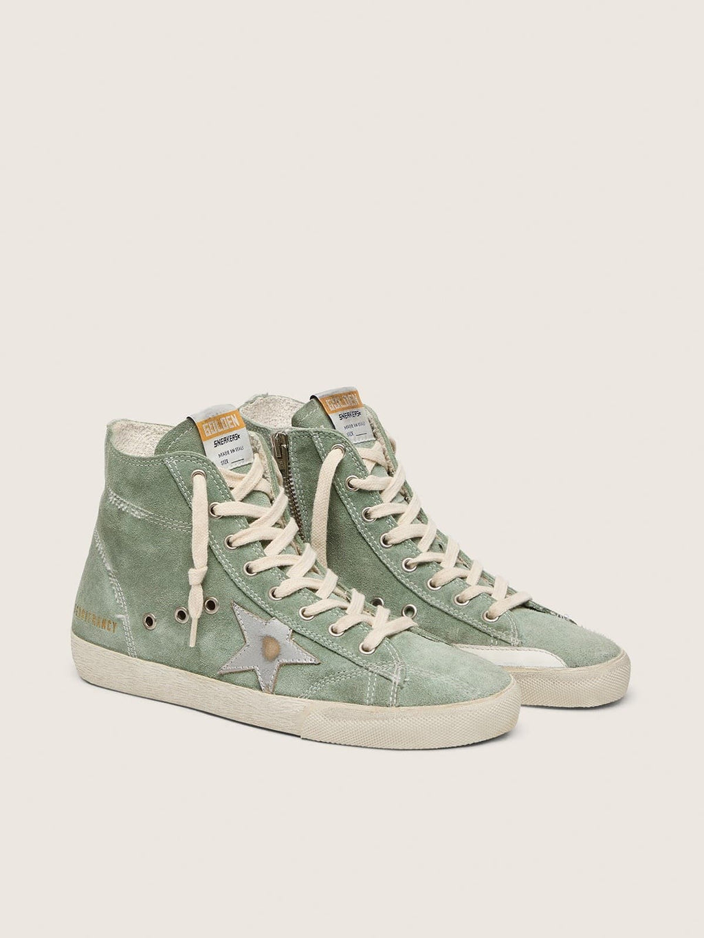 Golden Goose Francy in Suede Verde con Stella in Pelle Laminata Argento