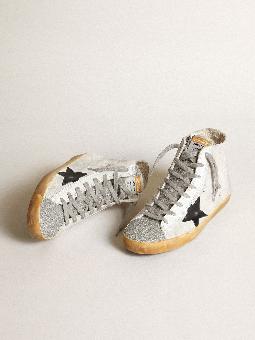 Golden Goose Francy Donna in Suede Bianco con Stella in Pelle Nera e Inguetta in Cristalli Swarovski Argento