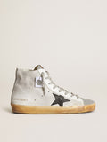 Golden Goose Francy Donna in Suede Bianco con Stella in Pelle Nera e Inguetta in Cristalli Swarovski Argento